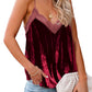 Black Luxury Lacy V Neck Spaghetti Straps Velvet Tank