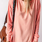 Pink Solid Color Patchwork Long Sleeve Top