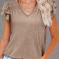 Khaki Solid Color V Neck Flutter Sleeve T-Shirt