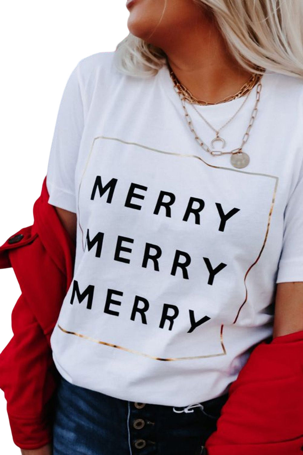 White Triple Merry Graphic Print T Shirt