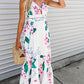 White Floral Twist Cutout Adjustable Straps Maxi Dress