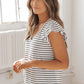Stripe V Neck Flutter Sleeve Top