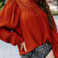 Crochet Lace Textured Balloon Sleeve Blouse