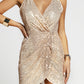 Apricot Tulip Wrap Short Sequined Slip Dress