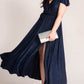 Blue Flutter Sleeve Wrap V Neck Plus Size Belted Dress
