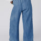 Sky Blue Wide Leg Drawstring Waist Loose Pants