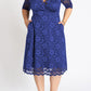 Blue Plus Size Half Sleeve Lined Lace Midi Dress