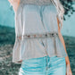 Gray Lace Embroidery Ruffled Sleeveless Top