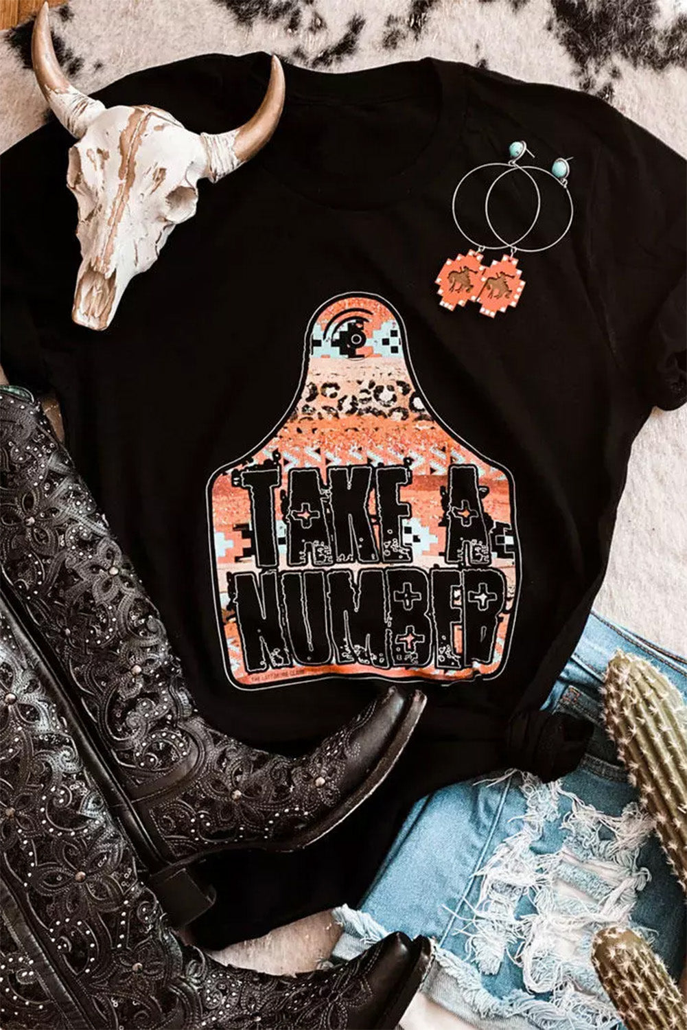 Black TAKE A NUMBER Graphic Crew Neck Tee