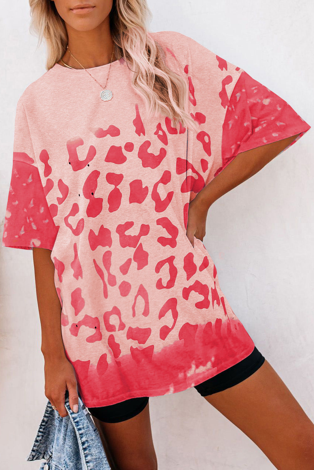 Pink Leopard Bleached Boyfriend T Shirt