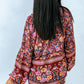 Floral Print V Neck Long Sleeve Blouse