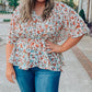 Apricot Plus Size Floral Print V Neck Peplum Blouse