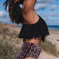 Black Pom Pom Trim Leopard High Waist Bikini Swimsuit