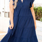Blue Plus Size Ruffled Tiered A-line Midi Dress