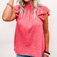 Flutter Sleeve Frilled Neck Textured Blouse