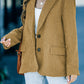 Brown Corduroy Lapel Casual Blazer with Pockets