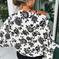 White Opposites Attract Boat Neck Floral Dolman Sleeve Top