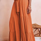Orange Smocked Waist Tiered Wide Leg Pants