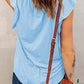 Sky Blue Casual Solid V Neck Butterfly Sleeve Tee