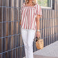 Orange Striped Buttoned Back Square Neck Blouse