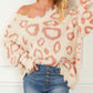 Animal Print Distressed Trim Fuzzy Sweater