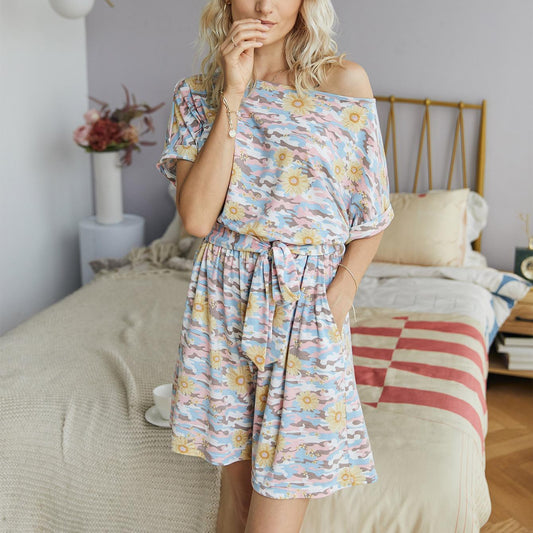 Summer camouflage short-sleeved jumpsuit