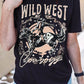 Black WILD WEST Cowboys Graphic Print Crewneck T Shirt
