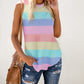Multicolor Colorblock Striped Waffle Tank Top