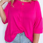 Pink Plus Size Ribbed 3/4 Sleeves Flowy Top