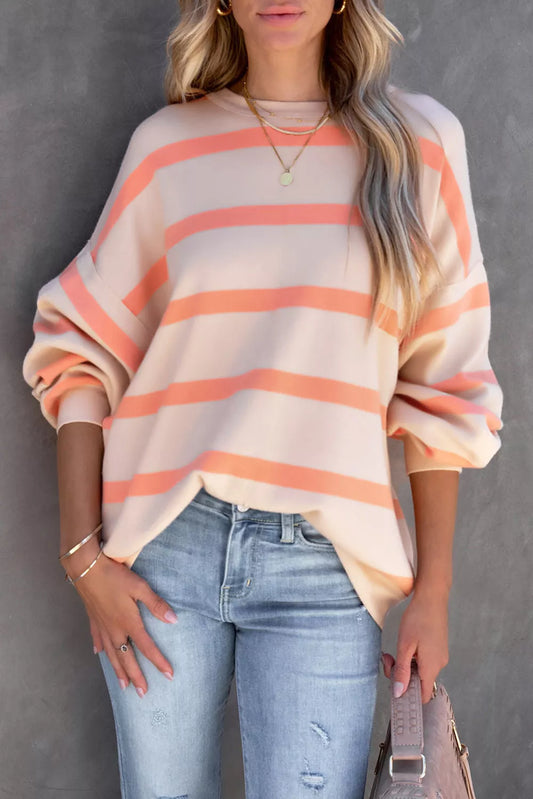 Striped Drop Shoulder Pullover Sweatshirt