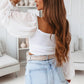 White Drawstring Front Sheer Puff Sleeve Crop Top