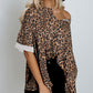 V Notch Rolled Cuffs Loose Leopard Top