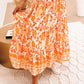 Orange Floral Print Smocked High Waist A-line Maxi Skirt