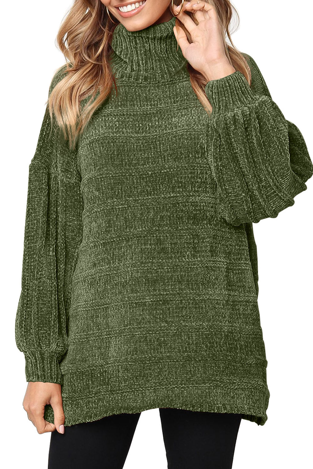 Army Green Soft Velvet Knit Sweater Jumper