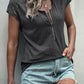Gray Zip Neck Lace Splicing Short Sleeve Tee