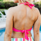 Halter Striped Backless Self-Tie Bikini Swimsuit