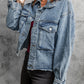 Sky Blue Elastic Hemline Acid Wash Denim Jacket