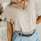 Khaki Ruffle Short Sleeve Button Up Shirt