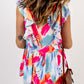 Multicolor Abstract Print V Neck Ruffled Tank
