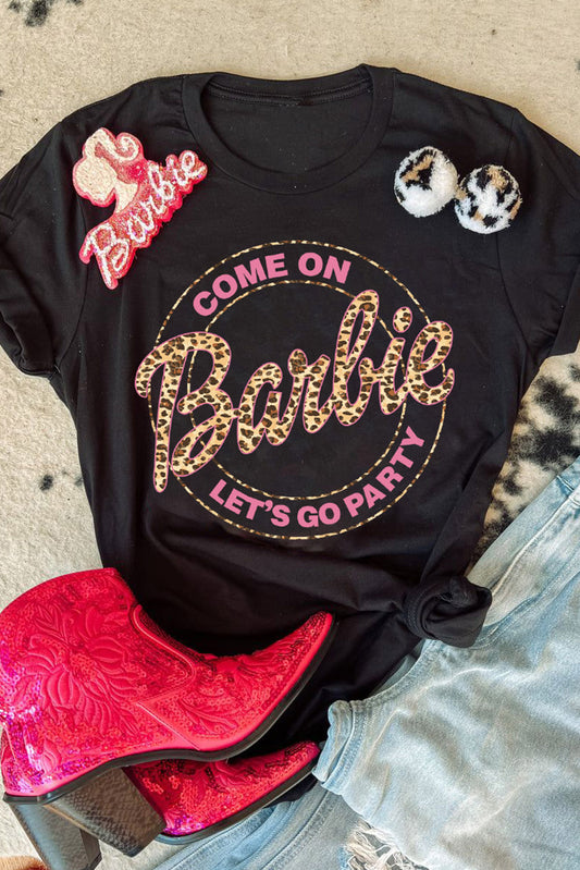 Black Come On Barbie Leopard Graphic T Shirt