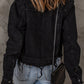Black Frayed Trim Button Down Denim Jacket