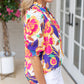 Floral Split Neck Frilled Bubble Sleeve Blouse