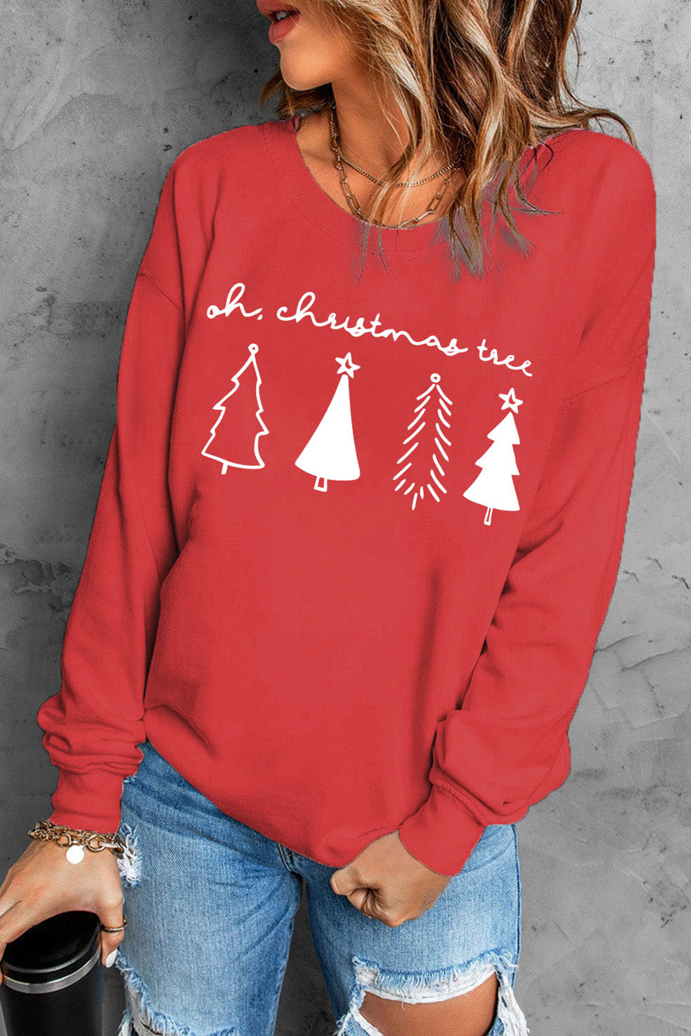 Christmas Tree Letter Graphic Print Long Sleeve Sweatshirt