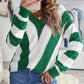 Striped Colorblock V Neck Knitted Sweater