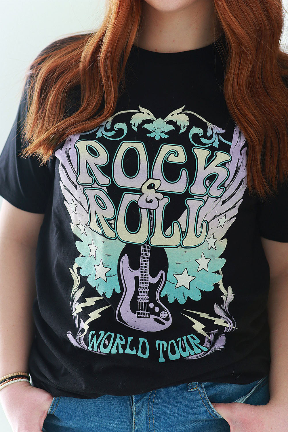 Guitar Slogan Letter Graphic Print Short Sleeve T Shirt