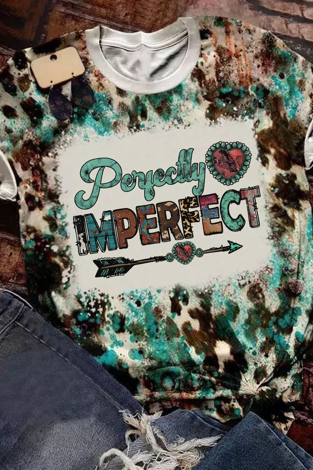 Leopard IMPERFECT Letter Tie Dye Graphic Print Crewneck T Shirt