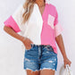 Rose Collared Neck Color Block Polo Shirt