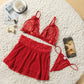 3pcs Fan-shaped Lace Ruffled Mesh Bralette Set