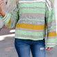 Green Striped Bell Sleeves Loose Sweater