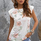 White Floral Crew Neck Tank
